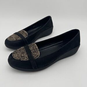 FitFlop F-Pop Black Leather Loafer Pony Hair Toe Size 37.5/6.5